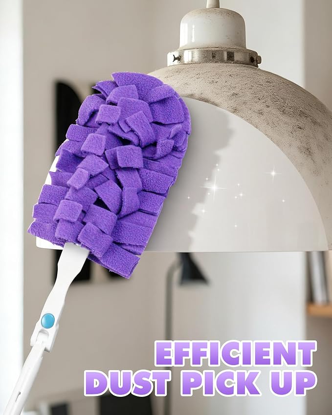 12 PCS Reusable Duster Refills with 3 ft Extendable Handle for Swiffer | Washable Fleece Pads in 6 Colors, 360° Heavy Duty Duster Cleaning for Ceiling Fans, Blinds & High Places, Wet & Dry Use