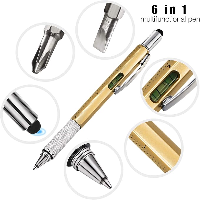 Zhanmai 16 Pcs Multi Tool Pens for Men, 6 in 1 Multitool Ballpoint Pen with Screwdriver Ruler Level Stylus Refills, Bulk Gifts for Employees Office Gadget Supplies Birthday Christmas Stocking Stuffers