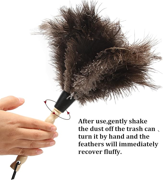 Ostrich Feather Duster 14 inch Fluffy Natural Genuine Ostrich Feathers with Wooden Handle and Eco-Friendly Reusable Handheld Ostrich Feather Duster for Cleaning Supplies(5PCS)