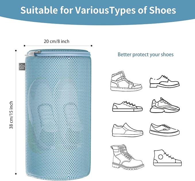 Shoe Washing Machine Bag, Laundry Bag for Sneaker, Blue, 8x15, 4Pcs | Large Shoe Washing Bag for Footwear, Trainers, Tennis, Slippers, Building Blocks, Sandwish Mesh, Travel, Prevent Tangling