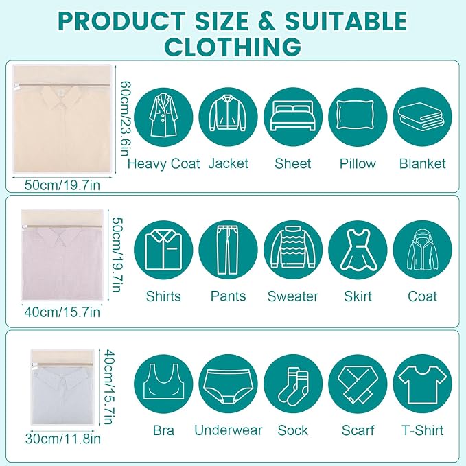 6 Pack Durable Cotton Mesh Laundry Bags for Delicates, Natural Cotton Laundry Bags Mesh Wash Bags with Sturdy Zipper for Underwear Bras Socks Clothes Storage Washing Machine Safe (M+L+XL)