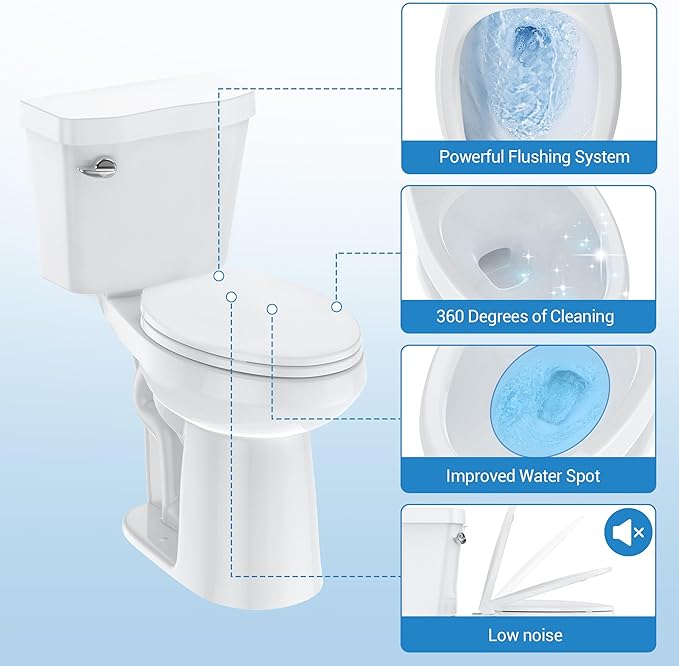Two-Piece Toilets for Bathrooms, Extra Tall Toilet with 21" Height, Elongated with Soft Close Seat, Power Flush 1.28 GPF