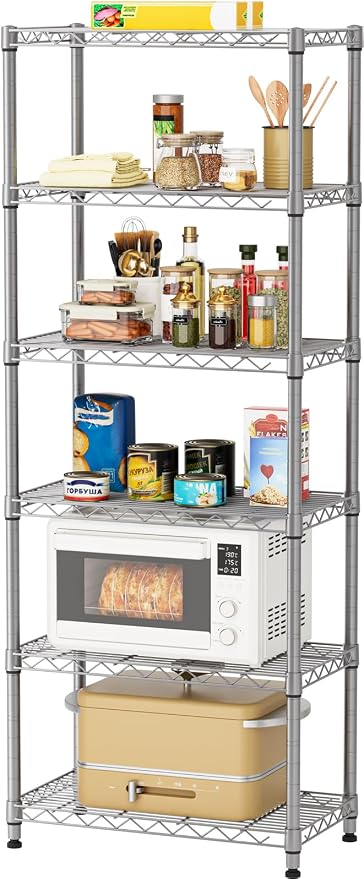 Golpart 6Tier Adjustable Storage Shelves Metal Wire Shelving Standing Shelf | Utility Heavy Duty Unit Rack Closet Organize for Home Kitchen Laundry Room Organization Pantry 12"Dx22"Wx69"H Grey