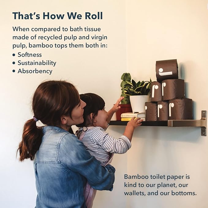 Reel Premium Bamboo Toilet Paper - 24 Rolls of Toilet Paper - 3-Ply Made From Tree-Free - Zero Plastic Packaging, Septic Safe
