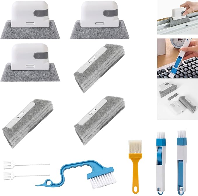 12pcs Magic Window Track Cleaner Tool, Sliding Door Tracks Cleaning Brush, Window Sill Seal Crevice Groove for Tile Lines Ac Vents Keyboards