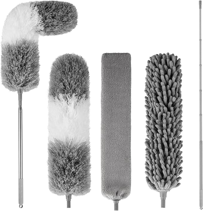 Dusters for Cleaning,Gap Duster and Chenille Duste with Extension Pole | Bendable Head Dusters for Cleaning Ceiling Fan, High Ceiling, Blinds, Furniture