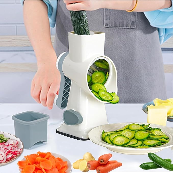 YOUCZON Rotary Cheese Grater Multi-Purpose Stainless Steel Cheese Shredder | rotary grater with strong suction, ergonomic handle and food pusher for fast, safe slicing and shredding.