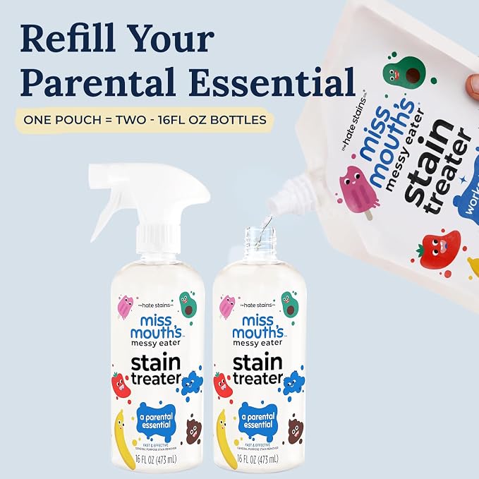 Miss Mouth's Messy Eater Stain Treater - 32oz Refill - Newborn & Baby Essentials - No Dry Cleaning Food, Grease, Coffee Off Laundry, Underwear, Fabric | Easy Refill; Newborn & Baby Essentials; Cleans Food, Grease, Coffee; Use on Laundry, Underwear, Fabric