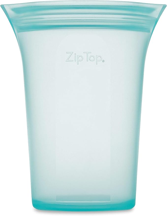Zip Top Reusable Food Storage Bags | Large Cup [Teal] | Silicone Meal Prep Container | Microwave, Dishwasher and Freezer Safe | Made in the USA