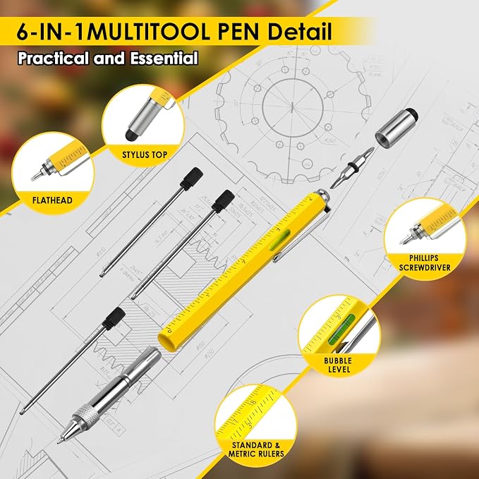 Fathers Day Mens Gift-6 in 1 Multitool Pen, Birthday Gifts for Men, Fathers Day Dad Gifts for Him Adults Husband, Boyfriend, Grandpa,Christmas Gadgets Gift from Daughter Son Kids