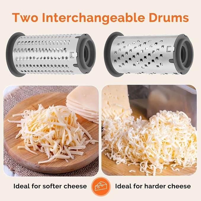 UHIYEE Patented Rotary Parmesan Cheese Grater, Hand Crank Cheese Shredder with Fine & Coarse Drums, Restaurant Quality, White, Stainless Steel & ABS, Dishwasher Safe, Gray Green