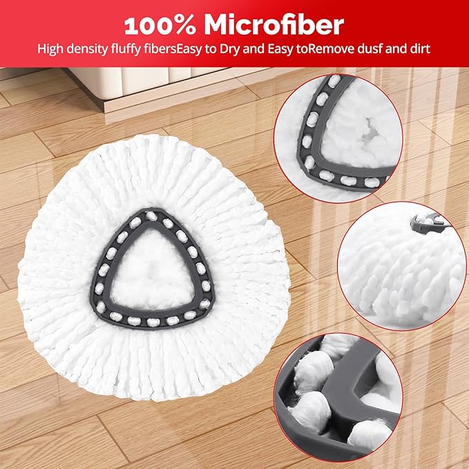 O-Cedar Spin Mop Head, Base, Handle Replacement for EasyWring 1 Tank System, 4 Microfiber Mop Refills, 1 Base and 30-58in Handle Set Combo, White