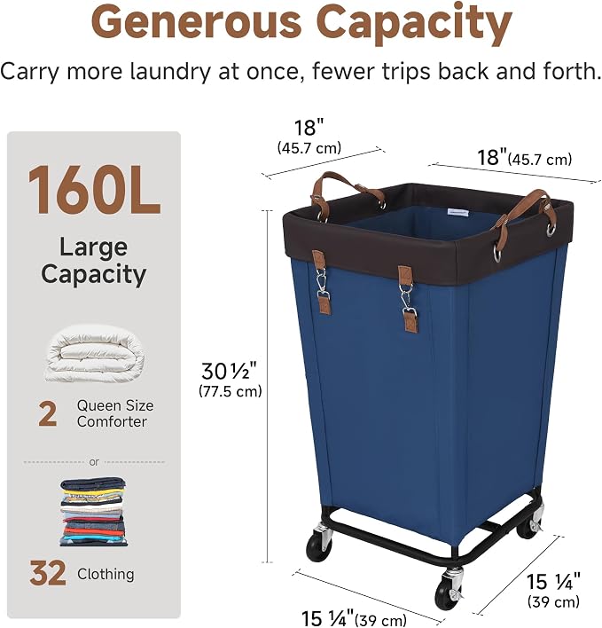 StorageWorks 160L Laundry Basket with Wheels, Rolling Hampers for Clothing