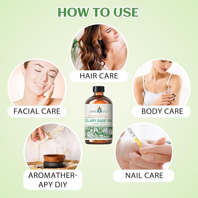 EVOKE OCCU Clary Sage Oil for Diffuser, Spray & Skin Care | Clary Sage Essential Oil, Ideal for Diffusers, Room Sprays and Daily Skin Care - 4 FL Oz