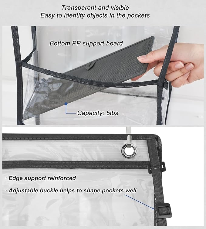 Fixwal 5 Shelves, Clear Plastic Pockets, Sturdy Hanging Design, for Pantry Closet Bedroom Nursery and Bathroom Storage