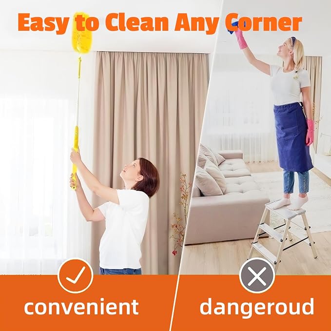 20-Pack Duster Refills Compatible for Swiffer Duster, 360° Heavy Duty Duster Refills with 1 Extended Handle 3FT +1 Short Handle, Multi-Surface Cleaning Kit for Blinds Bookshelf Furniture Ceiling Fans