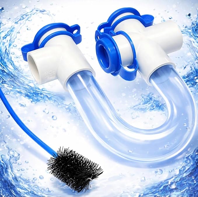 3/4 Clear PVC Condensate Trap P Trap With Cleaning Brush, PVC Trap With Easy Clean Ports Essential Component To Ensure Optimal Performance Of Your HVAC System. ECWB