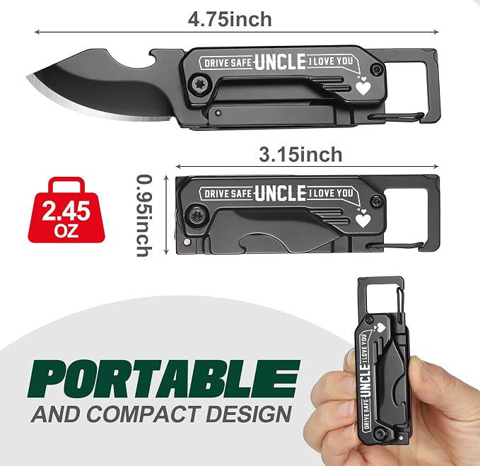Uncle Gifts - Gifts for Uncle, Keychain Multitool with 1.8inch Blade - Uncle's Gift from Niece, Uncles Christmas Birthday Gift - Small Knife for Every Day Carry, Portable Tool for Camping, Hiking