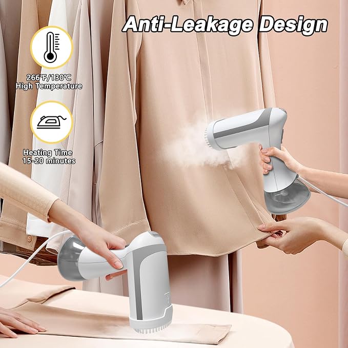 BUNUD Handheld Steamer for clothes 1500W: 20S Heat-up Garment Clothes Steamer with 300ml Water Tank - Portable Fabric Wrinkle Remover - Steam Iron 2 In 1 with Brush for Home/Office/Travel (White)