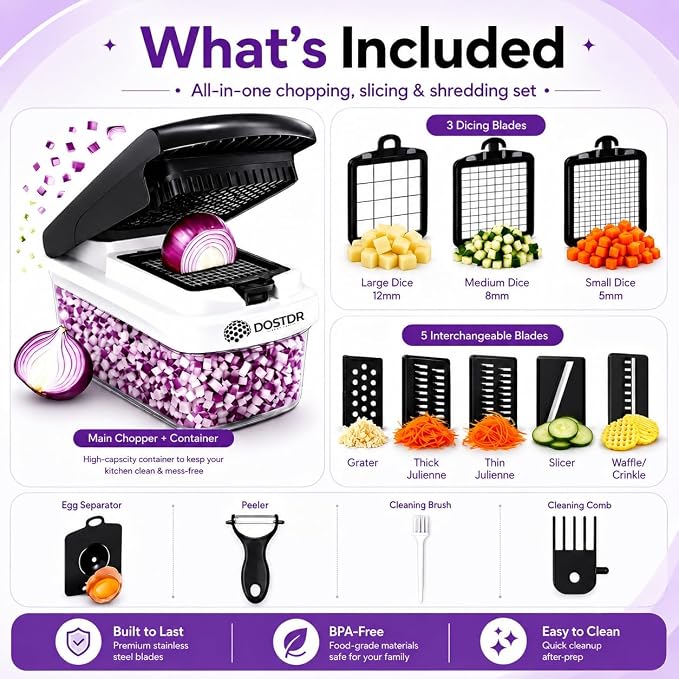 Compact Premium Vegetable Chopper, Mandoline Slicer, Veggie Chopper Food Chopper Container, Vegetable Cutter, Onion Salad Vegetable Chopper, Fruit Slicer, Shredding (White & Black)