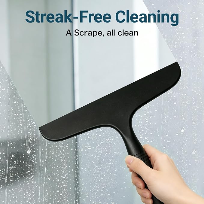 SetSail Shower Squeegee for Glass Doors, One-piece All Silicone Squeegee | Streak-Free Bathroom Squeegee for Shower Glass Window Mirror Tile Wall, Built-in Hook, Ergonomic Grip, Black（9.5-inch）