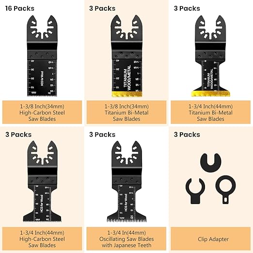 AIFICUT 31 PCS Multi Tool Blade Kits, Professional Titanium Oscillating Tool Blades for Metal, Wood, Plastic, Quick Release Oscillating Saw Blades Compatible with Dewalt Milwaukee Ryobi Rockwell Fein