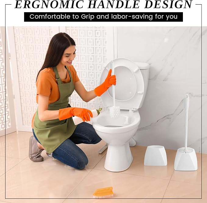 FoldTier 30 Sets Toilet Holder and Brush Set 16.14 Inch Toilet Bowl Cleaner Brush with Caddy Bathroom Scrub Plastic Scrubber with Long Handle for Bathroom Cleaning, Easy to Assemble (White)