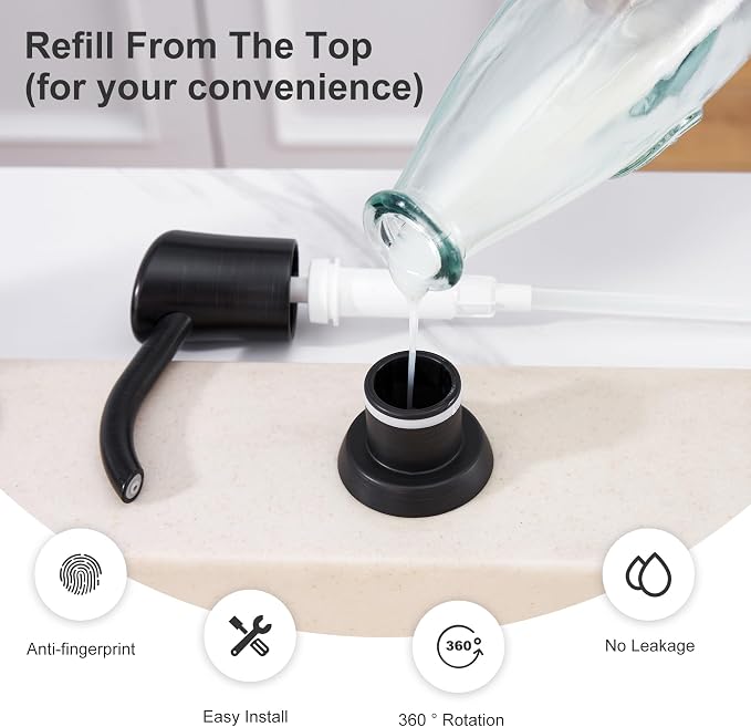 Soap Dispenser for Kitchen Sink, ABS in Counter Soap Dispenser(Oil Rubbed Bronze), with 17 Ounce Large Pet Soap Bottle, Refill from The Top, Venetian Bronze