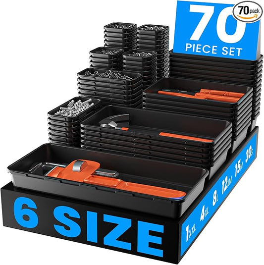A-LUGEI【70】【6 Size】Tool Box Organizer Tray Divider Set, 【Black】 Desk Drawer Organizer, Garage Organization and Storage Toolbox Accessories Rolling Tool Chest Cart Cabinet WorkBench Small Part