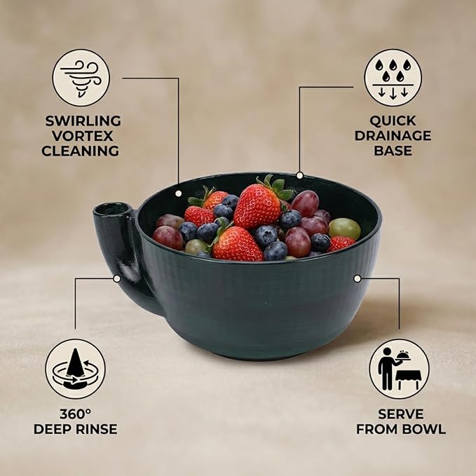 Self Spinning Berry Washing Bowl, Fruit Washer Spinner with Drain Base, 360 Deep Cleaning Swirling Berry Bowls for Cleaning Berries, Vegetables (with Drain)