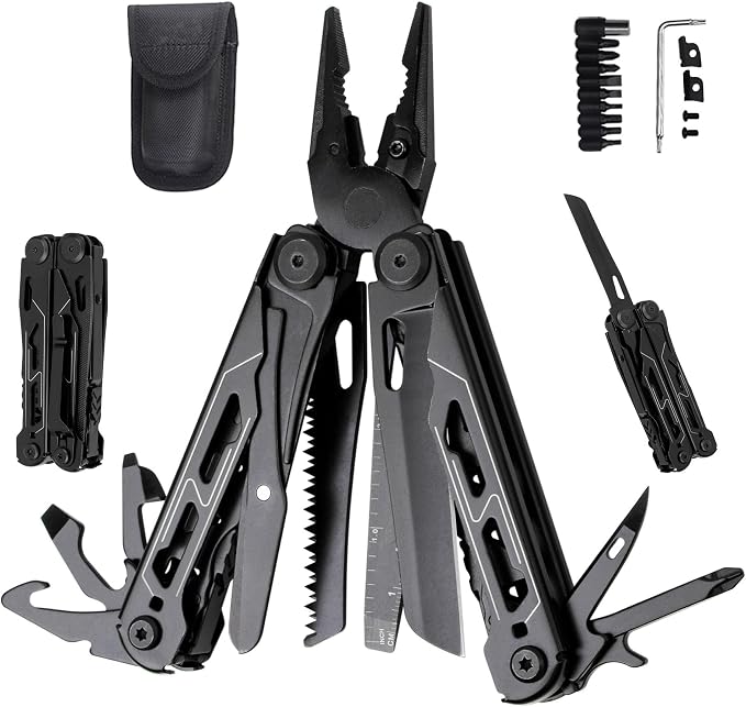 Professional Multi-Tool Set With Large Folding Scissors, Heavy-Duty Pliers, Folding Knife, And Nylon Carry Case. Perfect For Camping, Outdoor Repairs, And Everyday Tasks
