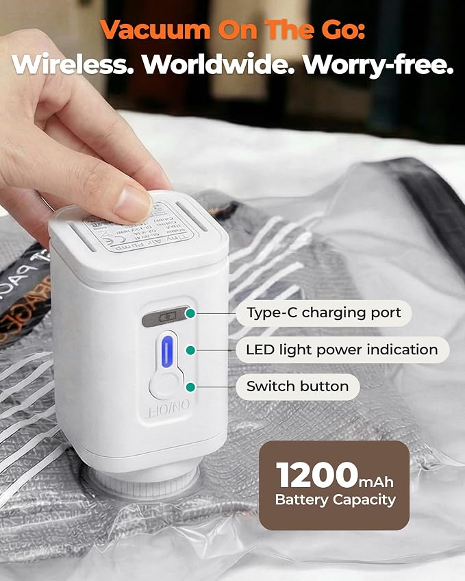 BAGSMART Travel Vacuum Bags with Wireless Pump, 12 Pack Space Saver Bags for Suitcase & Home Storage, Cordless Compression Bags Set for Clothes, with Toiletry Bag, Laundry Bag, Shoe Bag
