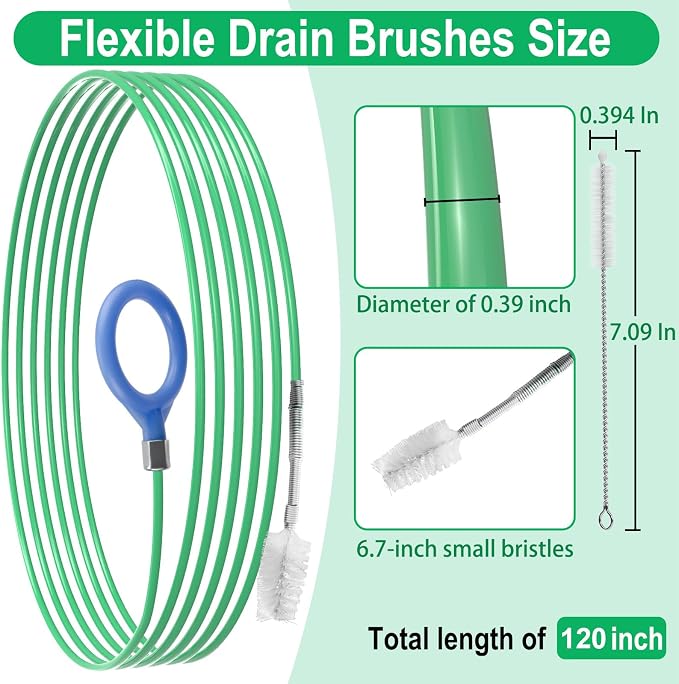ecocstm Auto Sunroof Drain Cleaning Tool, 120 Inch Flexible Drain Brush, Sunroof Drain Cleaner with Pipe Cleaning Brush, Injector Hose and Crevice Brush, Cleaning Tool for Drains, Sewers, Windshields