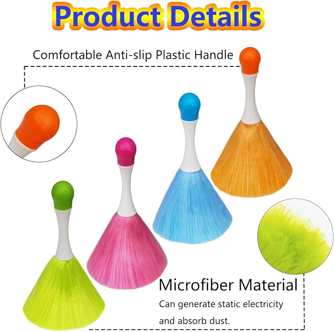 4 Pack Small Feather Duster, Washable Microfiber Duster, Suitable for Light Daily Household Dusting, Electrostatic Feather Duster Brush,Cleaning Supplies for Book,Screen,Car,Furniture,Photo Frames