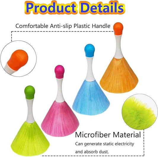 4 Pack Small Feather Duster, Washable Microfiber Duster, Suitable for Light Daily Household Dusting, Electrostatic Feather Duster Brush,Cleaning Supplies for Book,Screen,Car,Furniture,Photo Frames
