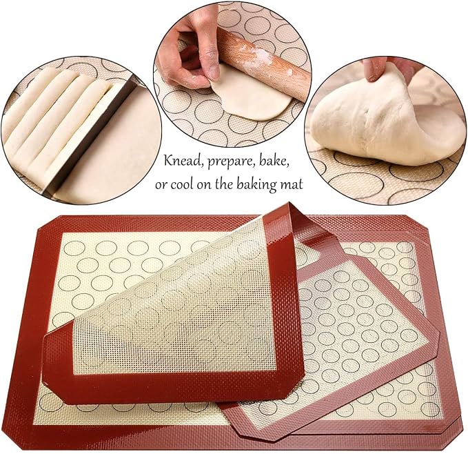 Yododo Baking Sheet with Silicone Mat Set, Set of 8 (4 Sheets + 4 Mats), Stainless Steel Cookie Sheet Baking Pans with Reusable Silicone Baking Mat, Non Toxic & Heavy Duty & Easy Clean