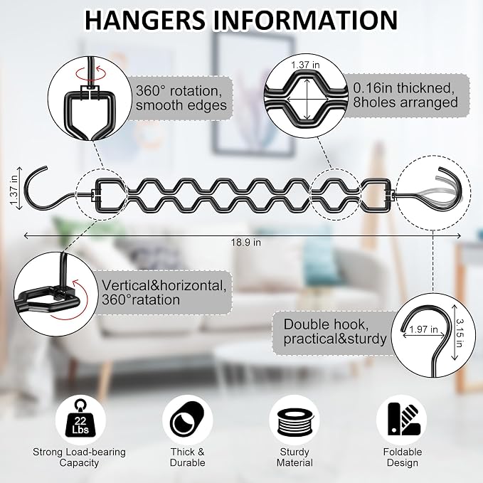 12 Pack Space Saving Hangers for Clothes Sturdy Metal Hangers Heavy Duty | Magic Clothes Space Saver Hanger Organizer with 360° Swivel Hook, Closet Organizers and Storage Dorm Room Essentials Black