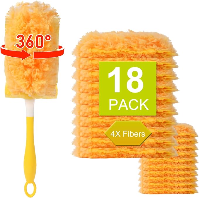 360 Heavy Duty Duster Refills for Swiffer Duster,18 Count with 1 Handle | 1 Handle, 4X Microfibers,360° Multi Surface Dusters,Unscented Disposable Dusters for Cleaning