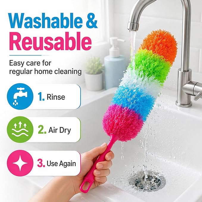 20-Inch Microfiber Hand Duster, Car Interior Detailing Duster, Rainbow Feather Duster for Car, Home, Office Cleaning
