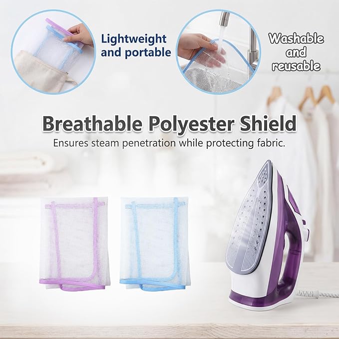 2 PCS Mesh Pressing Cloth for Ironing, Nylon Iron Cloth Pad Insulation Pad, Ironing Clothes Protective for Sewing and Ironings(Blue, Purple)