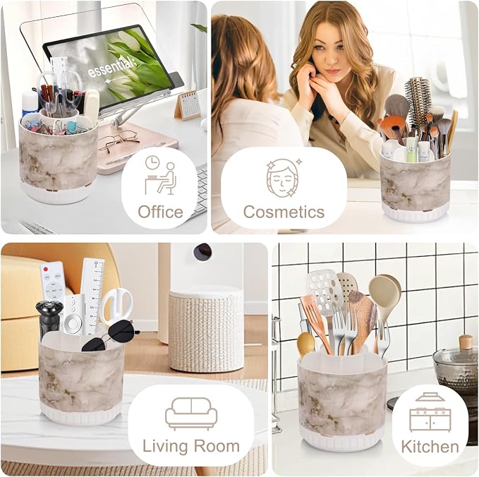 GFWARE Marble Toothbrush Holders - 360° Rotating Detachable 6 Slots Kids Electric Toothbrush and Toothpaste Holde for Bathroom Accessories Organization Countertop Vanity Sink Storage