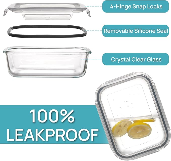 Vtopmart 2 Pack 35oz Glass Meal Prep Containers with Lids | Food Storage Containers, Airtight Reusable Lunch Container Set, Safe for Oven, Microwave, Freezer, and Dishwasher, BPA Free