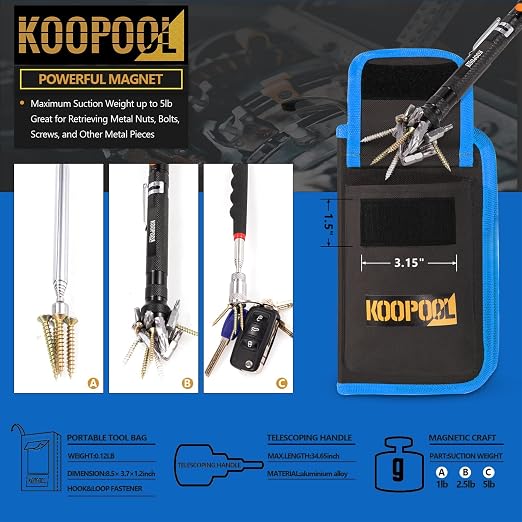 Telescoping Magnetic Pickup Tool Set, Inspection Mirror Telescoping, LED Flashlight, Cool Gadgets for Men, Father’s Day Gift, Gifts for Dad, Husband, Kids, Boyfriend, Magnet Stick (Blue)