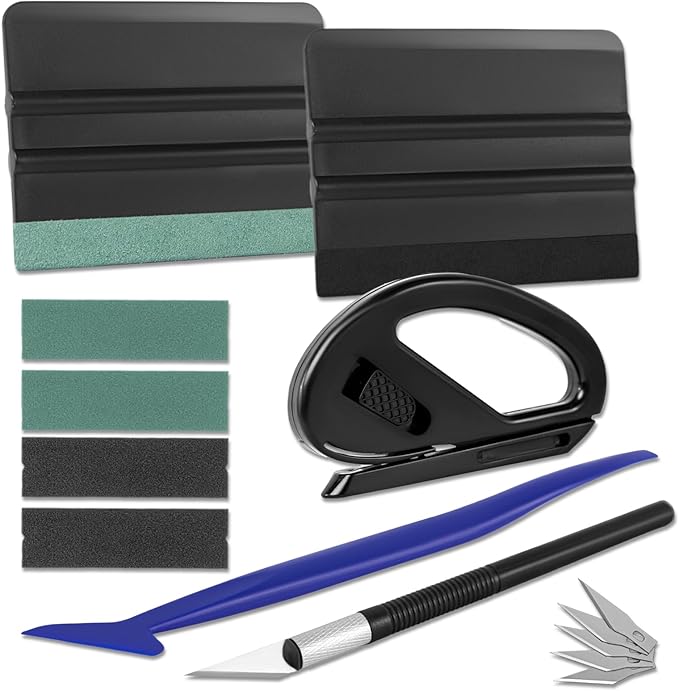 Amzdepot Window Tint Kit, Professional Car Wrap Kit | Felt Squeegee and Felt Replacements, Craft Knife and Blades, Safe Vinyl Cutter, Micro Squeegee