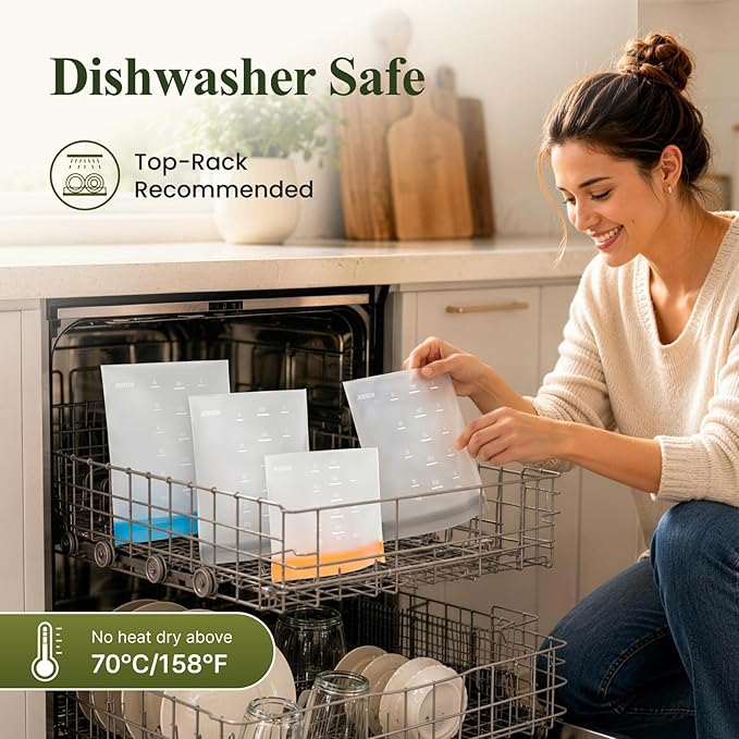 IDEATECH Reusable Bags Dishwasher Safe, BPA Free Reusable Gallon Freezer Bags, Stand Up Leakproof Food Storage Bags for Marinate Meats, Salad Fruit, Home Organization 6 Large+ 6 Sandwich+ 8 Snack Bags