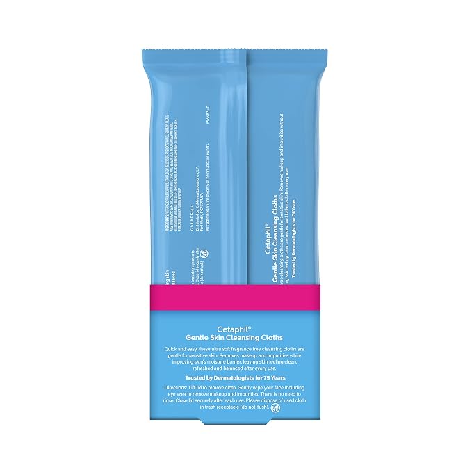Cetaphil Cleansing Face & Body Wipes, Fragrance Free, 50ct, 2-Pack | Twin Pack, Hypoallergenic, Fragrance Free, Dry & Sensitive Skin, Flip-Top Closure, For Gym, Travel & Car Use