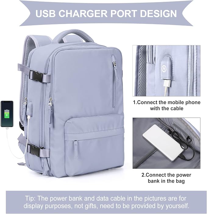 WONHOX Carry on Travel Laptop Backpack Personal Item Size for Women Men Flight Approved,Backpack for Women Travel Bag Hiking Outdoor Sports Rucksack Casual Daypack, Taro Purple