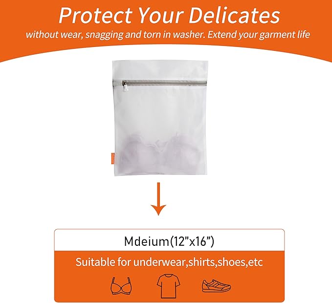 Mesh Laundry Bags 3 Pack (12 x 16" Medium) | Durable Zipper, For Delicates, Lingerie, Bras, Underwear, Protect Garments in Washing Machine