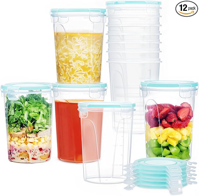 Vtopmart 12 Pack 32oz Soup Containers with Airtight Lids, Deli Containers for Take-Out, Plastic Food Freezer Storage Containers for Meal Prep, Salad, Fruit, Lunch, Microwave/Dishwasher/Freezer Safe