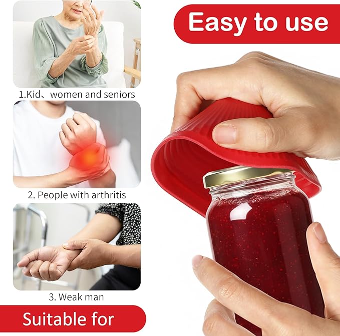Sibba 3 PCS Rubber Jar Openers Non-Slip Jar Opener Gripper for Seniors with Arthritis Weak Hands Red Silicone Kitchen Lid Cap Opener Pads Multi-Function Coasters Heat Insulation Mats for Opening Jars